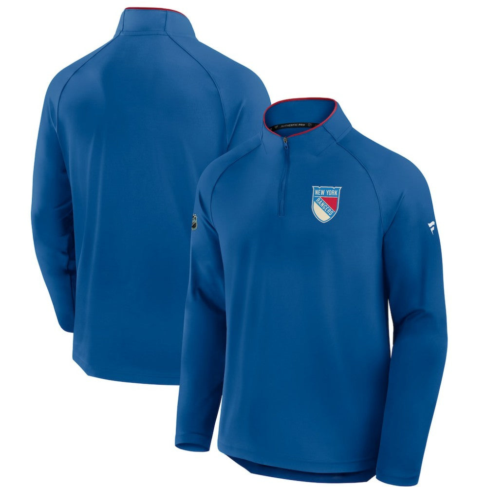 NHL New York Rangers Fanatics Authentic Pro Rink Training Centennial Raglan Quarter-Zip Pullover - Blue