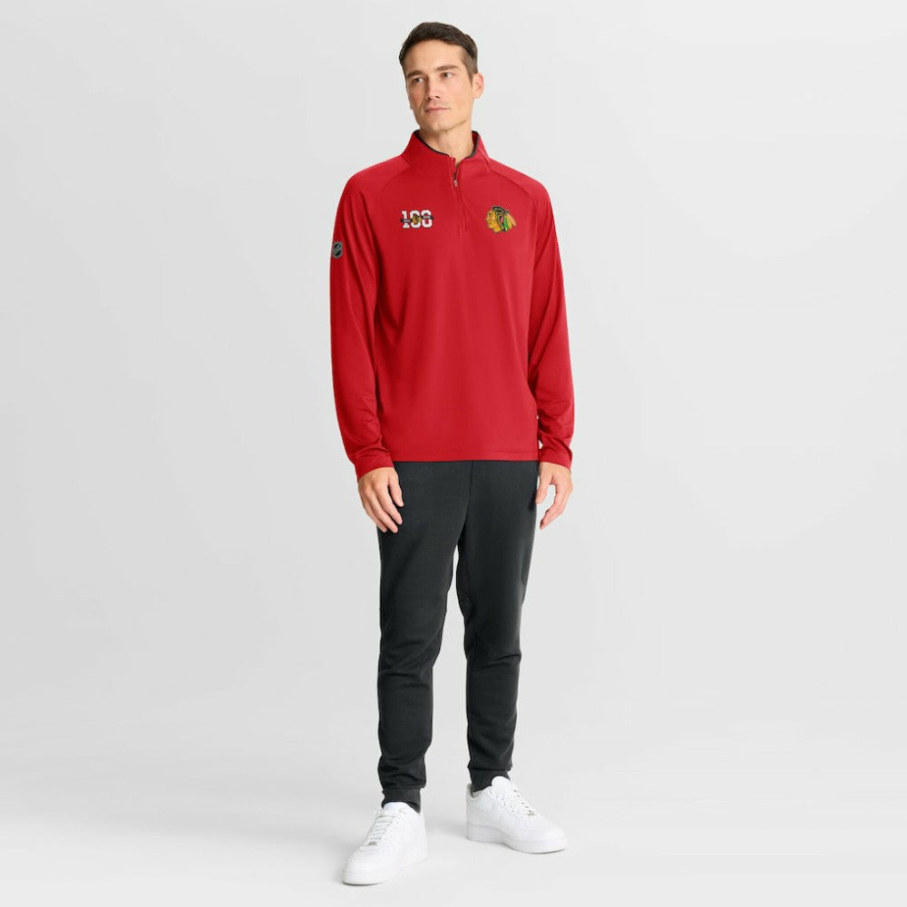 NHL Chicago Blackhawks Fanatics Authentic Pro Rink Training Centennial Raglan Quarter-Zip Pullover - Red