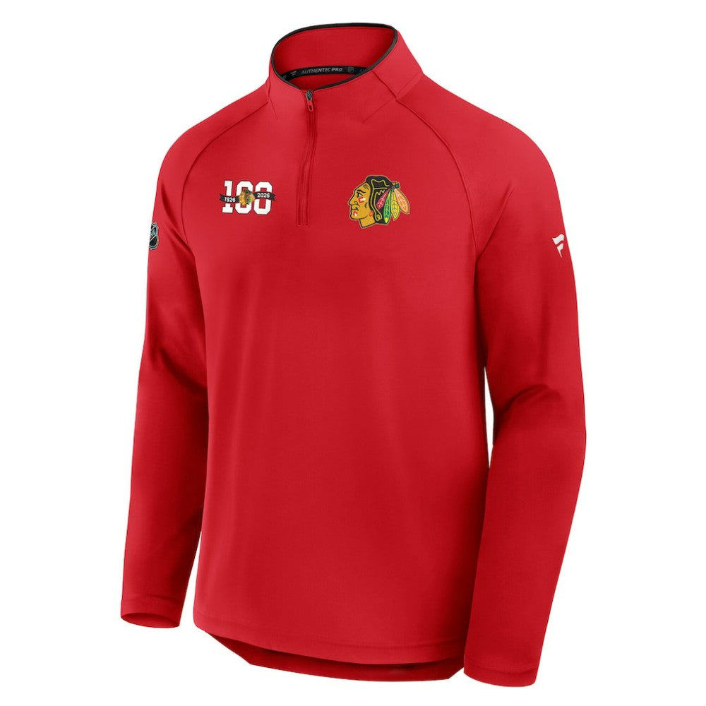 NHL Chicago Blackhawks Fanatics Authentic Pro Rink Training Centennial Raglan Quarter-Zip Pullover - Red