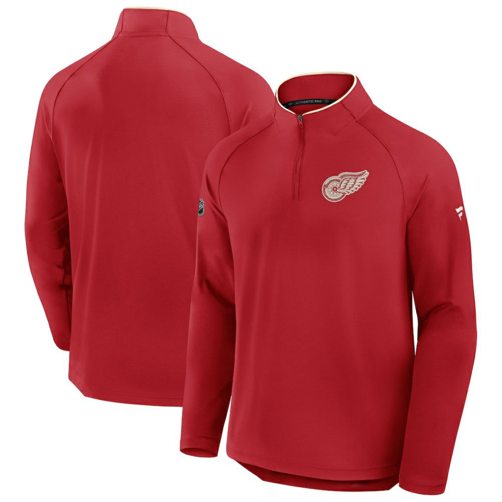 NHL Detroit Red Wings Fanatics Authentic Pro Rink Training Centennial Raglan Quarter-Zip Pullover - Red