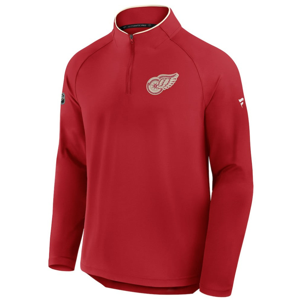 NHL Detroit Red Wings Fanatics Authentic Pro Rink Training Centennial Raglan Quarter-Zip Pullover - Red