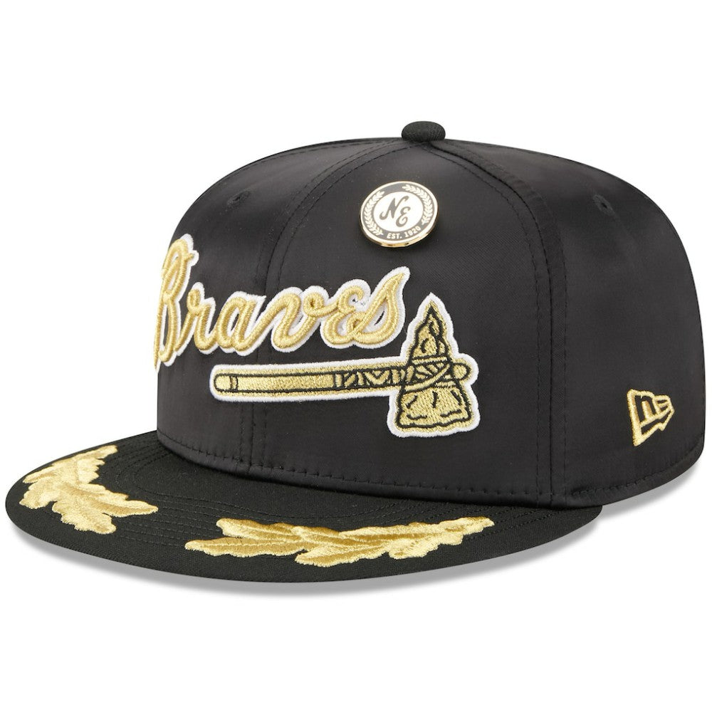 Atlanta Braves New Era 2025 59FIFTY Day Gold Leaf 59FIFTY Fitted Hat - Black Hats