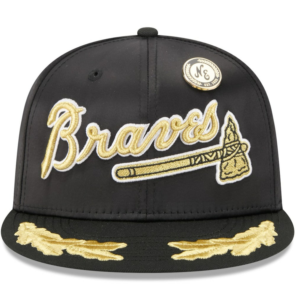 Atlanta Braves New Era 2025 59FIFTY Day Gold Leaf 59FIFTY Fitted Hat - Black Hats