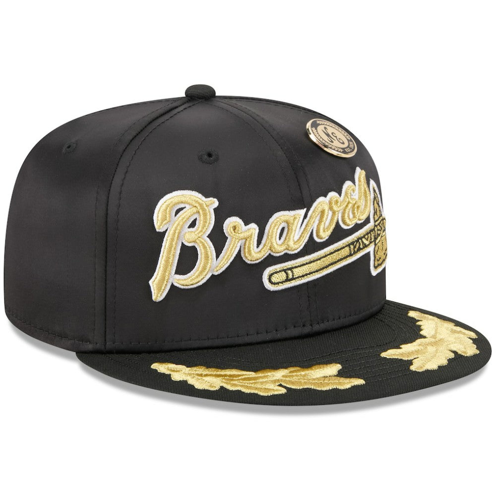 Atlanta Braves New Era 2025 59FIFTY Day Gold Leaf 59FIFTY Fitted Hat - Black Hats
