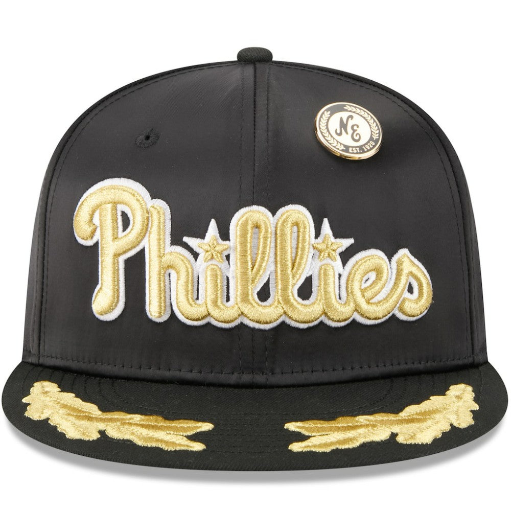 Philadelphia Phillies New Era 2025 59FIFTY Day Gold Leaf 59FIFTY Fitted Hat - Black Hats