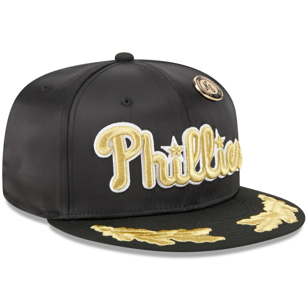 Philadelphia Phillies New Era 2025 59FIFTY Day Gold Leaf 59FIFTY Fitted Hat - Black Hats