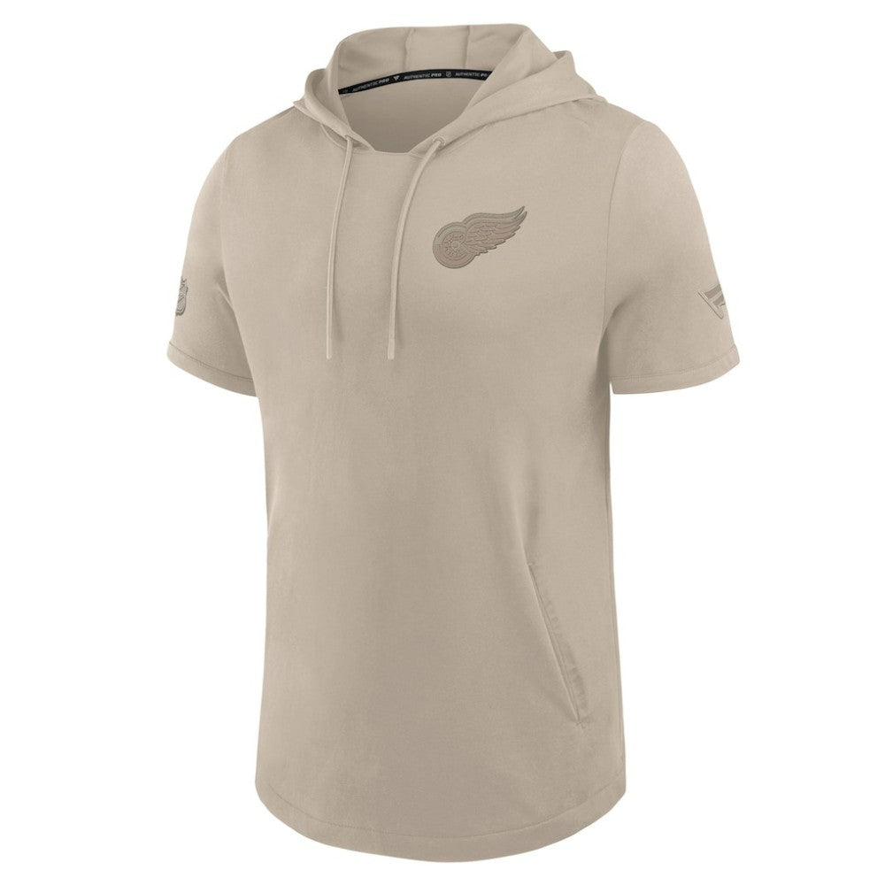 NHL Detroit Red Wings Fanatics Authentic Pro Road Short Sleeve Hoodie - Tan