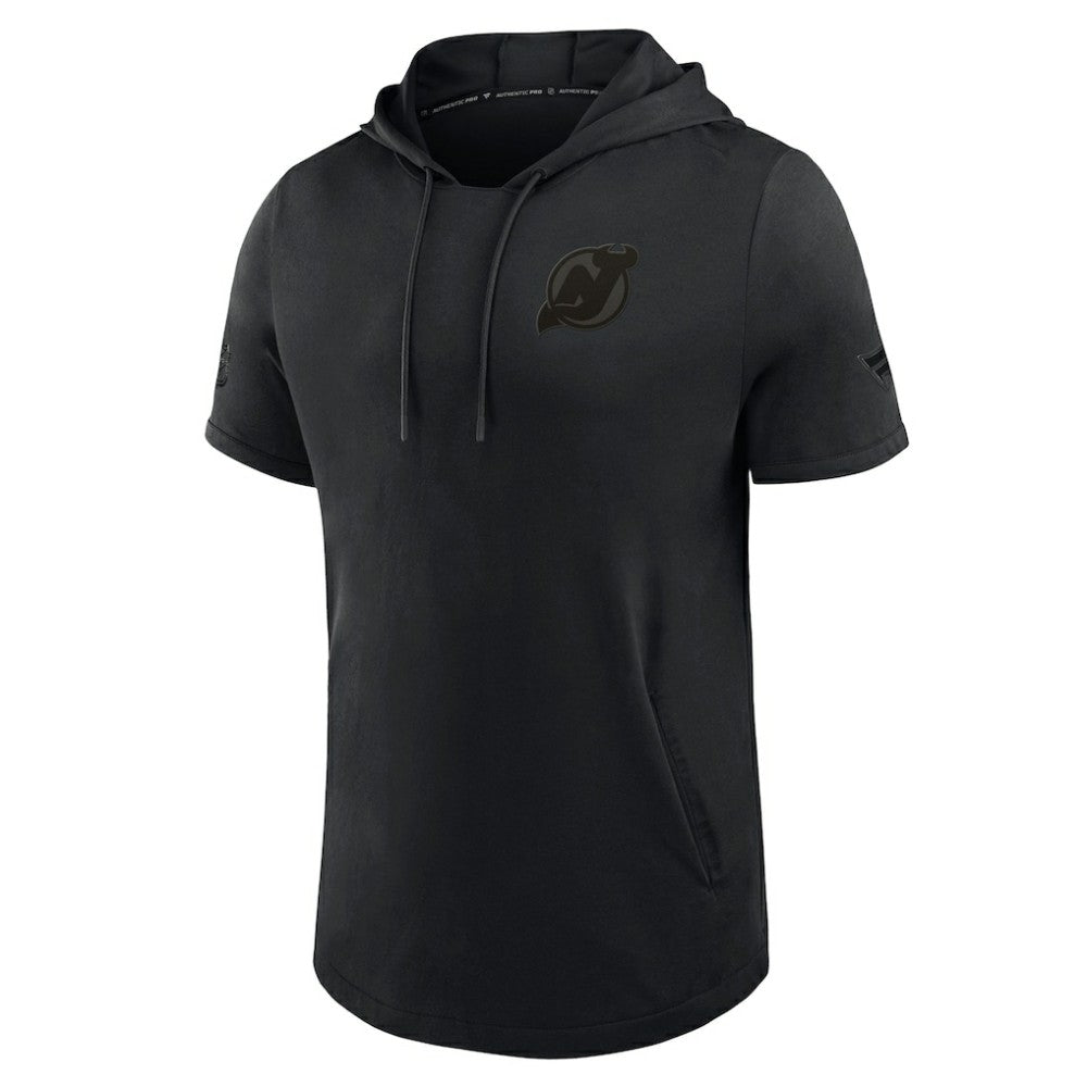 NHL New Jersey Devils Fanatics Authentic Pro Road Short Sleeve Hoodie - Black