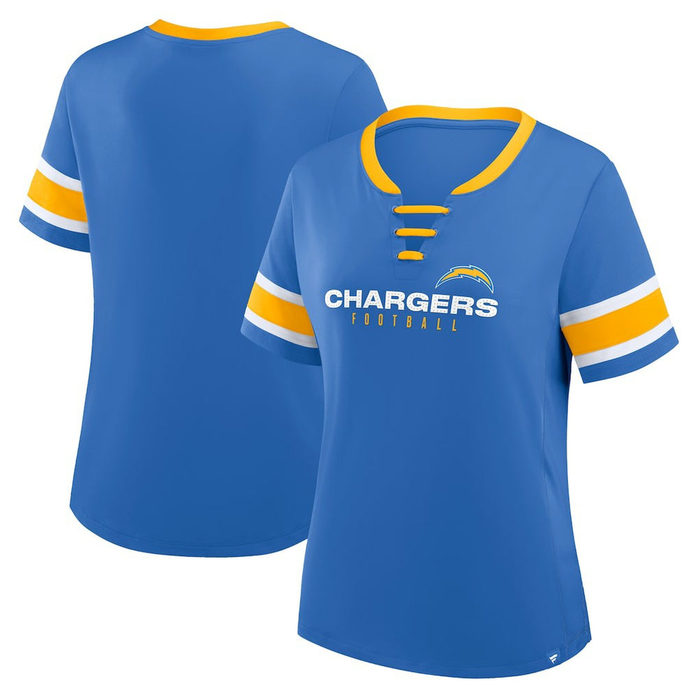 Los Angeles Chargers Women's Redzone Draw Play Athena Lace-Up T-Shirt Powder Blue