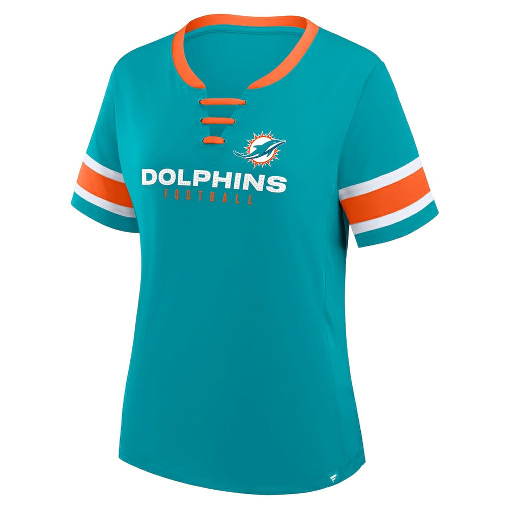 Miami Dolphins Women's Redzone Draw Play Athena Lace-Up T-Shirt Aqua