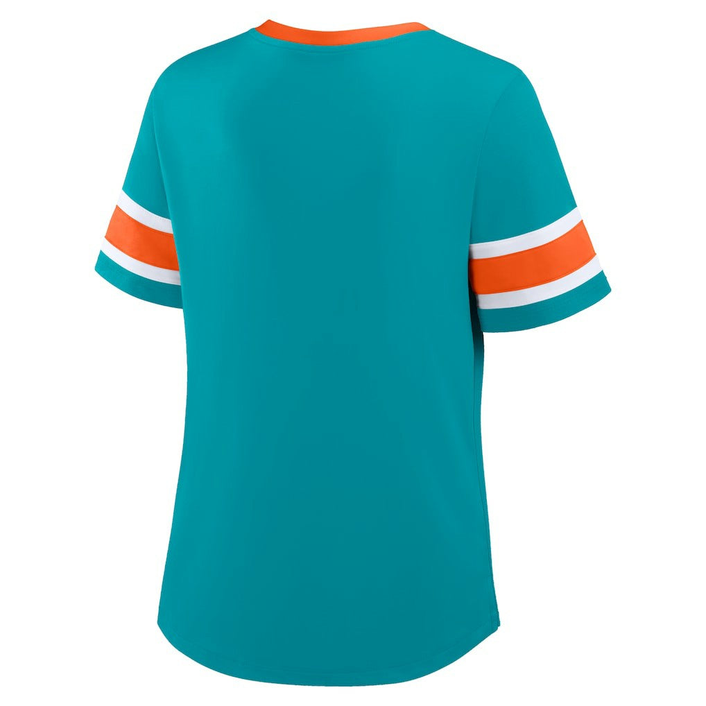 Miami Dolphins Women's Redzone Draw Play Athena Lace-Up T-Shirt Aqua