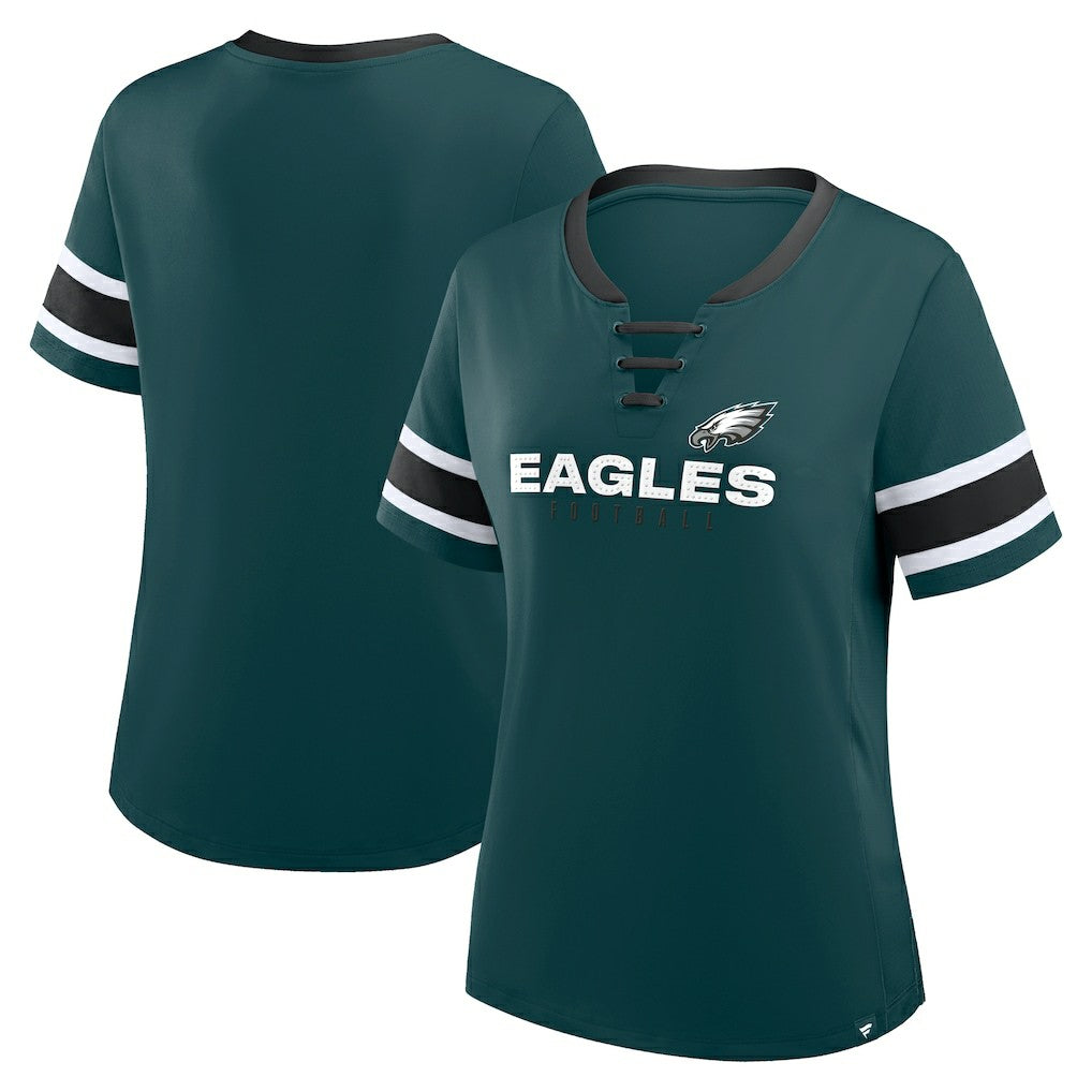 Philadelphia Eagles Women's Redzone Draw Play Athena Lace-Up T-Shirt Midnight Green