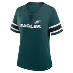 Philadelphia Eagles Women's Redzone Draw Play Athena Lace-Up T-Shirt Midnight Green