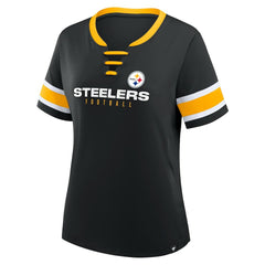 Pittsburgh Steelers Women's Redzone Draw Play Athena Lace-Up T-Shirt Black