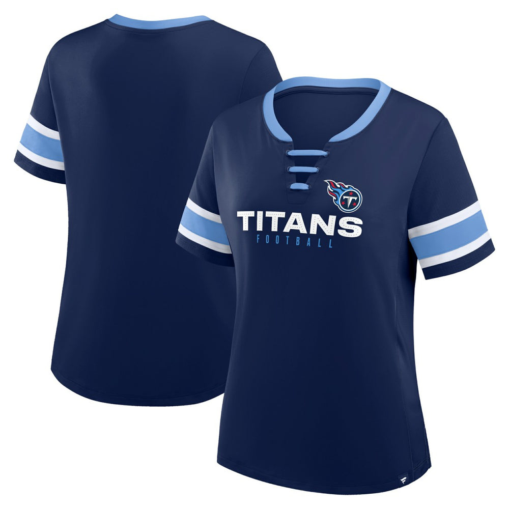Tennessee Titans Women's Redzone Draw Play Athena Lace-Up T-Shirt Navy