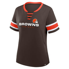 Cleveland Browns Women's Redzone Draw Play Athena Lace-Up T-Shirt Brown