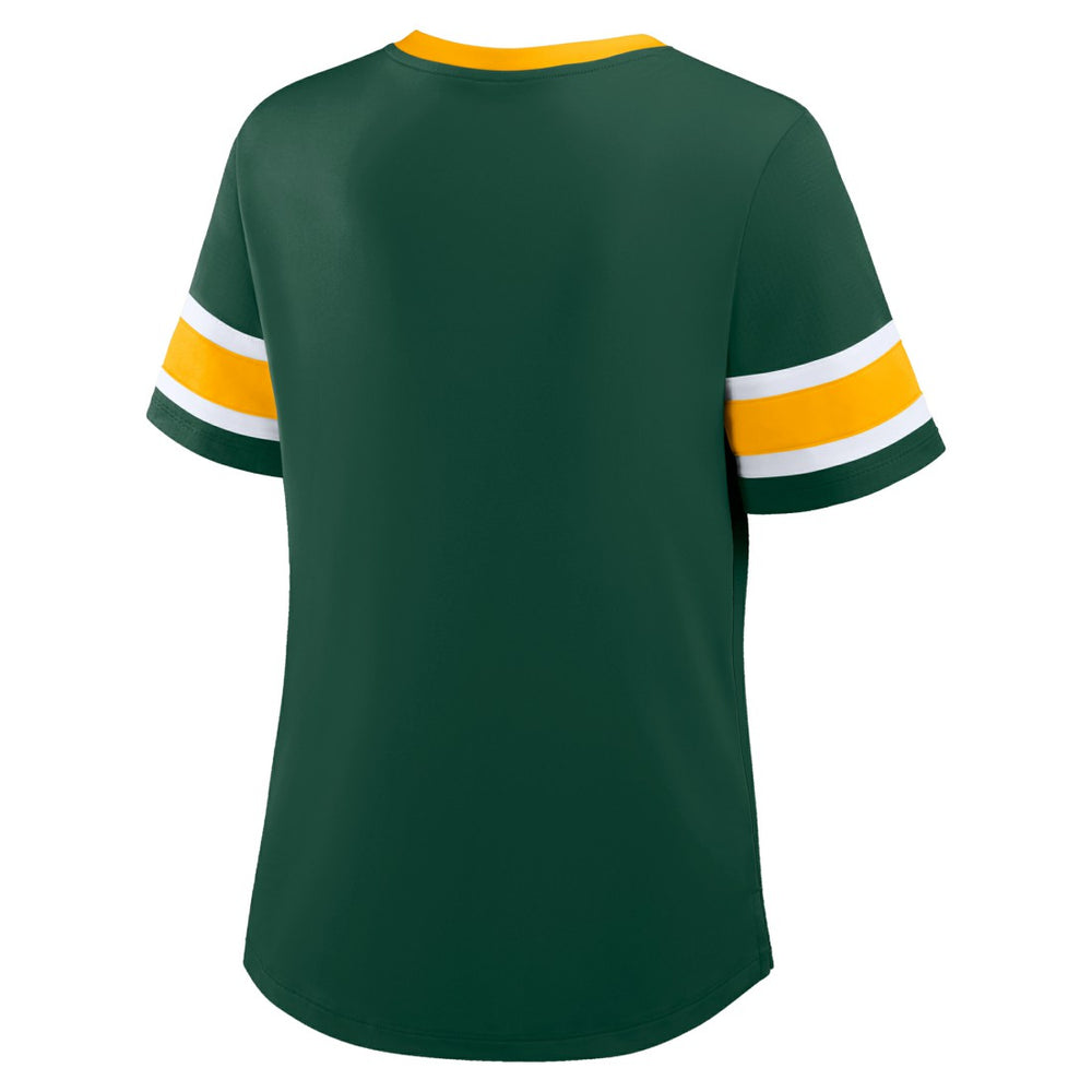 Green Bay Packers Women's Redzone Draw Play Athena Lace-Up T-Shirt Green