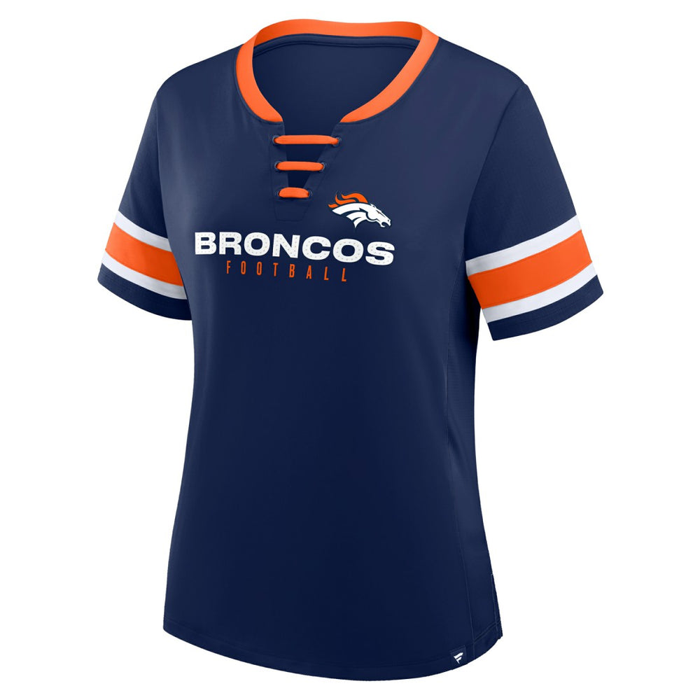 Denver Broncos Women's Redzone Draw Play Athena Lace-Up T-Shirt Navy