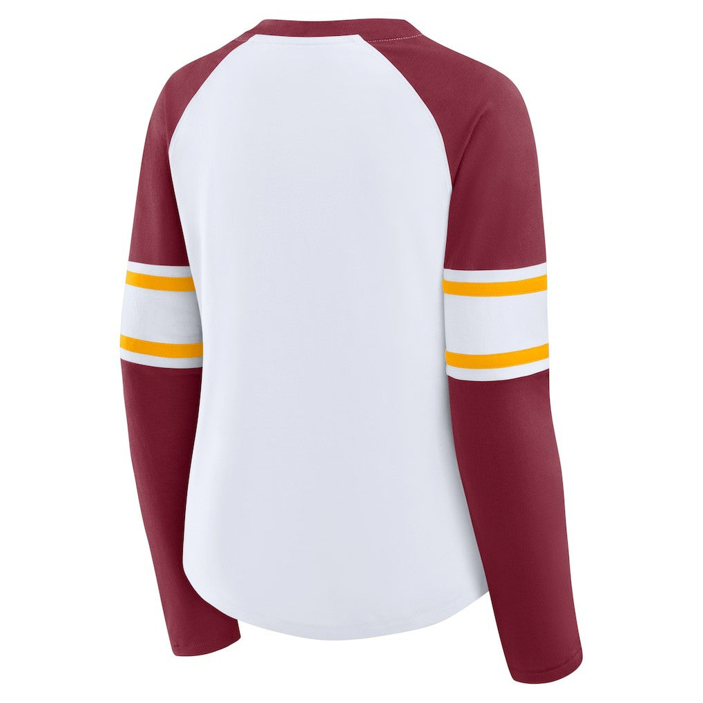 Washington Commanders Women's Redzone Blitz Package Raglan Lace-Up V-Neck Long Sleeve T-Shirt White/Burgundy