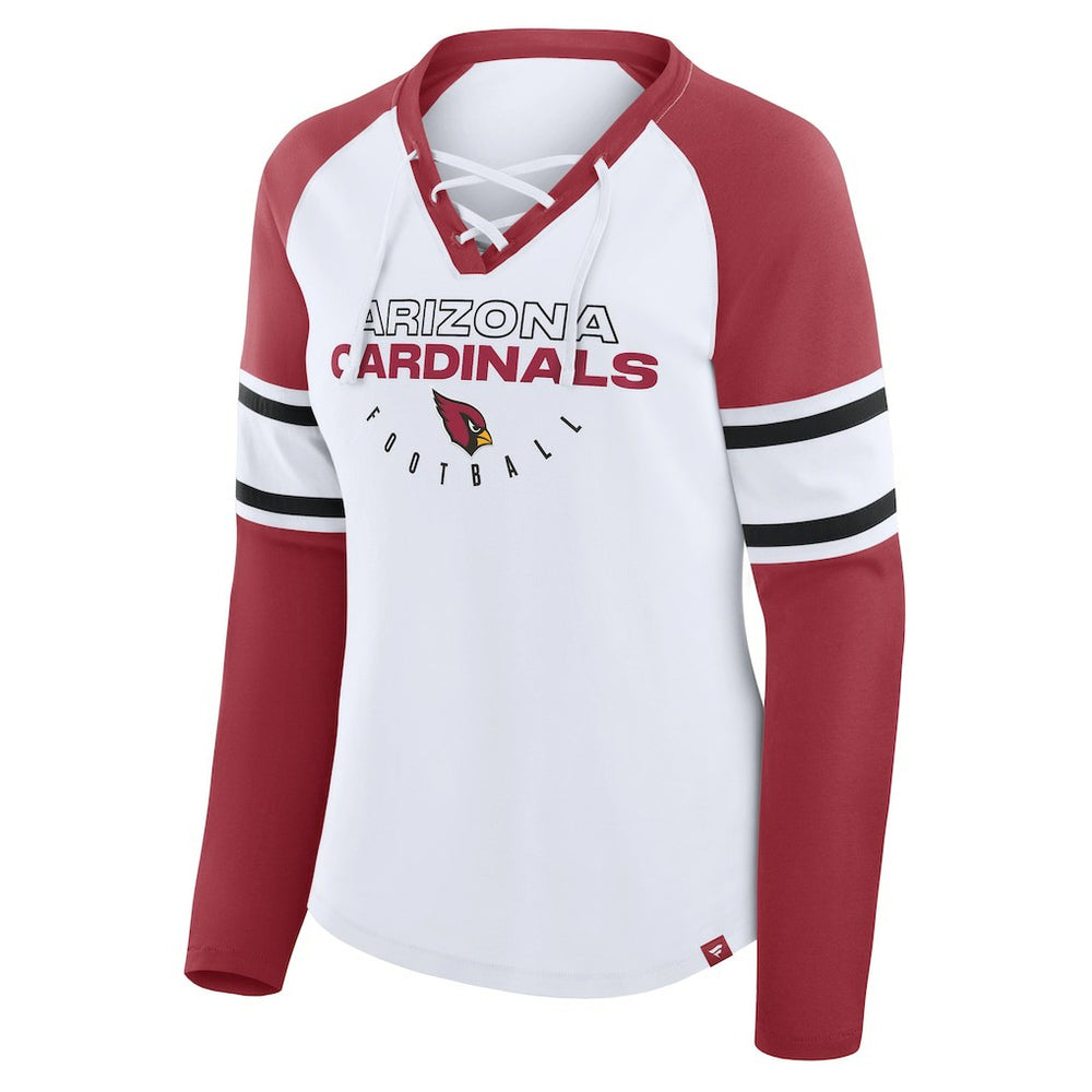 Arizona Cardinals Women's Redzone Blitz Package Raglan Lace-Up V-Neck Long Sleeve T-Shirt White/Cardinal