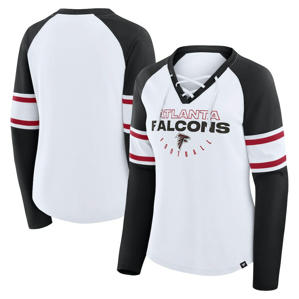 Atlanta Falcons Women's Redzone Blitz Package Raglan Lace-Up V-Neck Long Sleeve T-Shirt White/Black