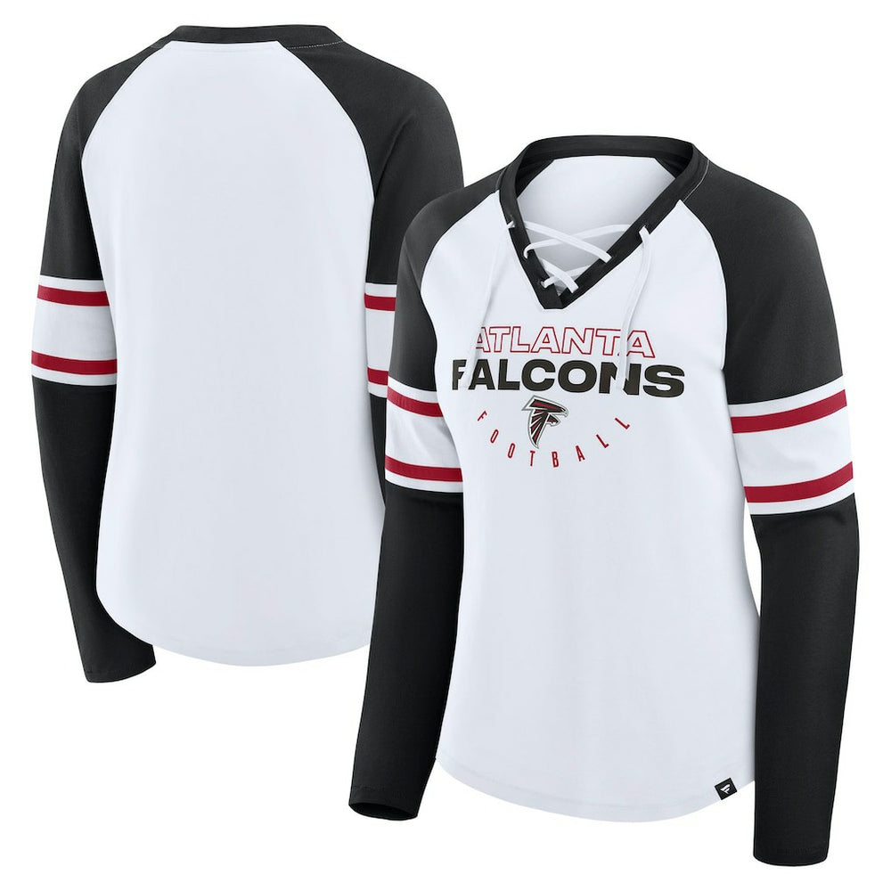 Atlanta Falcons Women's Redzone Blitz Package Raglan Lace-Up V-Neck Long Sleeve T-Shirt White/Black