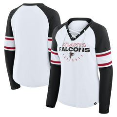 Atlanta Falcons Women's Redzone Blitz Package Raglan Lace-Up V-Neck Long Sleeve T-Shirt White/Black