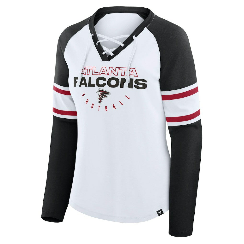 Atlanta Falcons Women's Redzone Blitz Package Raglan Lace-Up V-Neck Long Sleeve T-Shirt White/Black