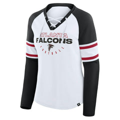 Atlanta Falcons Women's Redzone Blitz Package Raglan Lace-Up V-Neck Long Sleeve T-Shirt White/Black