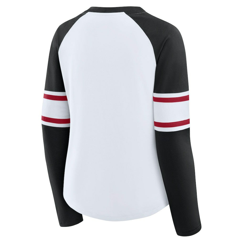Atlanta Falcons Women's Redzone Blitz Package Raglan Lace-Up V-Neck Long Sleeve T-Shirt White/Black