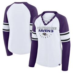 Baltimore Ravens Women's Redzone Blitz Package Raglan Lace-Up V-Neck Long Sleeve T-Shirt White/Purple