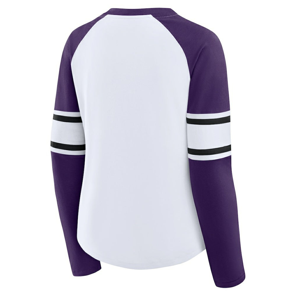 Baltimore Ravens Women's Redzone Blitz Package Raglan Lace-Up V-Neck Long Sleeve T-Shirt White/Purple