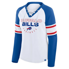 Buffalo Bills Women's Redzone Blitz Package Raglan Lace-Up V-Neck Long Sleeve T-Shirt White/Royal