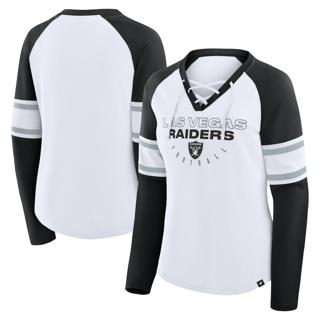 Las Vegas Raiders Women's Redzone Blitz Package Raglan Lace-Up V-Neck Long Sleeve T-Shirt White/Black