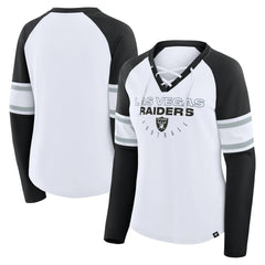 Las Vegas Raiders Women's Redzone Blitz Package Raglan Lace-Up V-Neck Long Sleeve T-Shirt White/Black