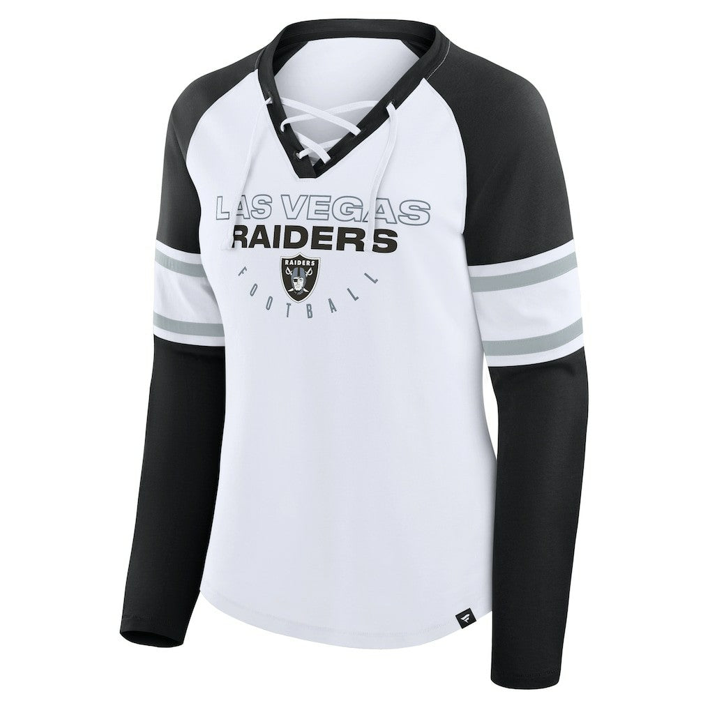 Las Vegas Raiders Women's Redzone Blitz Package Raglan Lace-Up V-Neck Long Sleeve T-Shirt White/Black