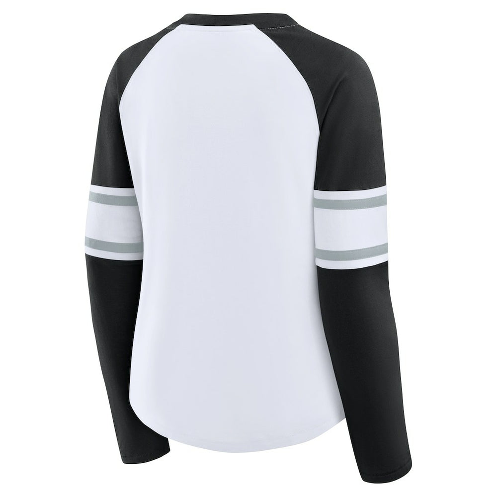 Las Vegas Raiders Women's Redzone Blitz Package Raglan Lace-Up V-Neck Long Sleeve T-Shirt White/Black