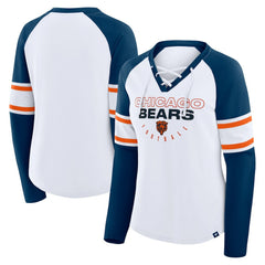 Chicago Bears Women's Redzone Blitz Package Raglan Lace-Up V-Neck Long Sleeve T-Shirt White/Navy