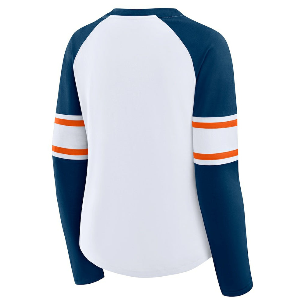 Chicago Bears Women's Redzone Blitz Package Raglan Lace-Up V-Neck Long Sleeve T-Shirt White/Navy
