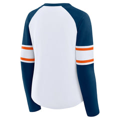 Chicago Bears Women's Redzone Blitz Package Raglan Lace-Up V-Neck Long Sleeve T-Shirt White/Navy