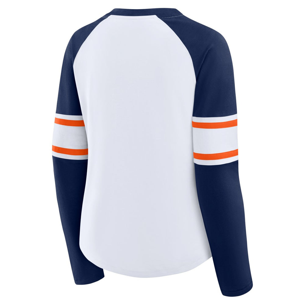 Denver Broncos Women's Redzone Blitz Package Raglan Lace-Up V-Neck Long Sleeve T-Shirt White/Navy