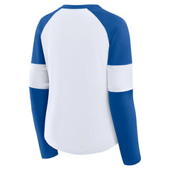Indianapolis Colts Women's Redzone Blitz Package Raglan Lace-Up V-Neck Long Sleeve T-Shirt White/Royal