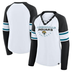 Jacksonville Jaguars Women's Redzone Blitz Package Raglan Lace-Up V-Neck Long Sleeve T-Shirt White/Black