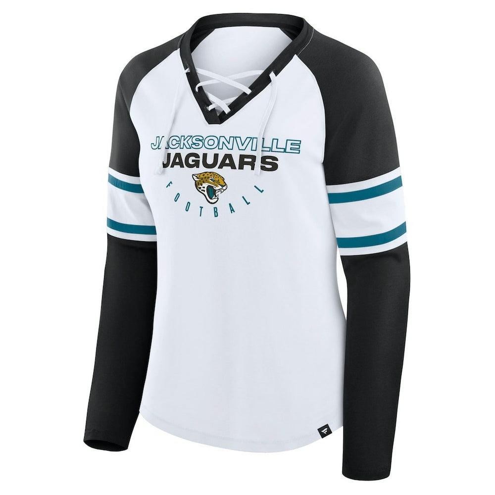 Jacksonville Jaguars Women's Redzone Blitz Package Raglan Lace-Up V-Neck Long Sleeve T-Shirt White/Black