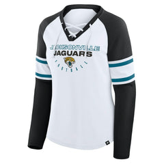 Jacksonville Jaguars Women's Redzone Blitz Package Raglan Lace-Up V-Neck Long Sleeve T-Shirt White/Black