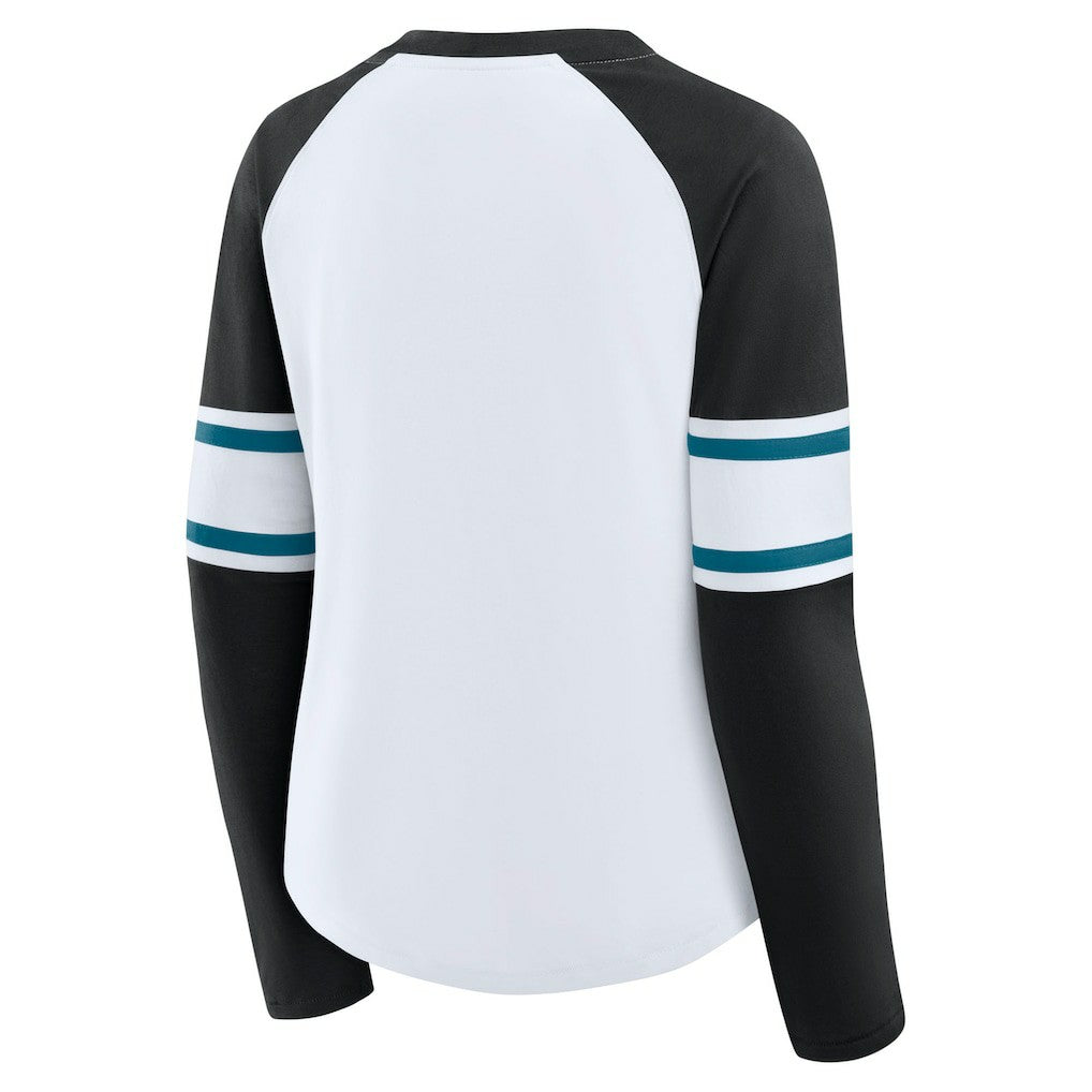 Jacksonville Jaguars Women's Redzone Blitz Package Raglan Lace-Up V-Neck Long Sleeve T-Shirt White/Black