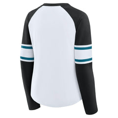 Jacksonville Jaguars Women's Redzone Blitz Package Raglan Lace-Up V-Neck Long Sleeve T-Shirt White/Black