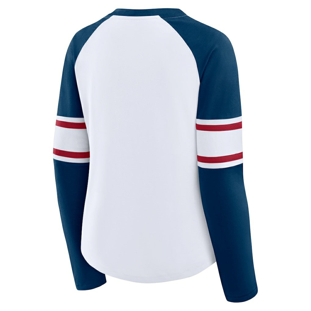 Houston Texans Women's Redzone Blitz Package Raglan Lace-Up V-Neck Long Sleeve T-Shirt White/Navy