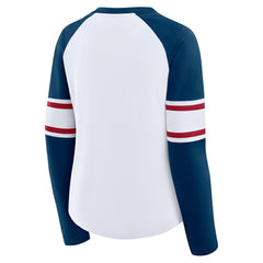 Houston Texans Women's Redzone Blitz Package Raglan Lace-Up V-Neck Long Sleeve T-Shirt White/Navy