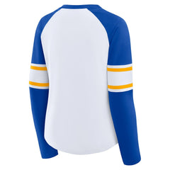 Los Angeles Rams Women's Redzone Blitz Package Raglan Lace-Up V-Neck Long Sleeve T-Shirt White/Royal